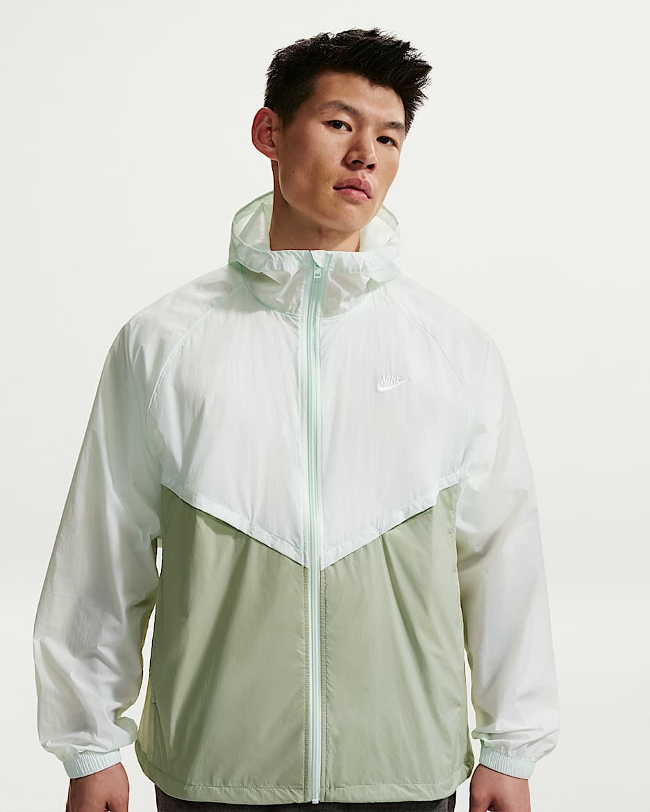 Nike Windrunner 男子无衬里全长拉链开襟夹克防晒衣皮肤衣 - 微绿/地平线绿/白色