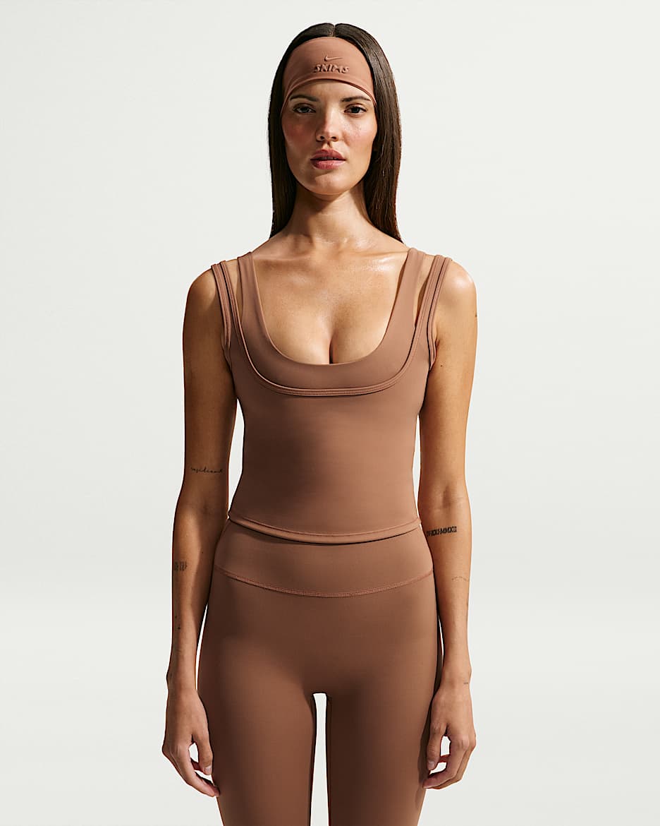 NikeSKIMS Matte 女子速干双肩带大圆领背心 - NSKM Carob Brown