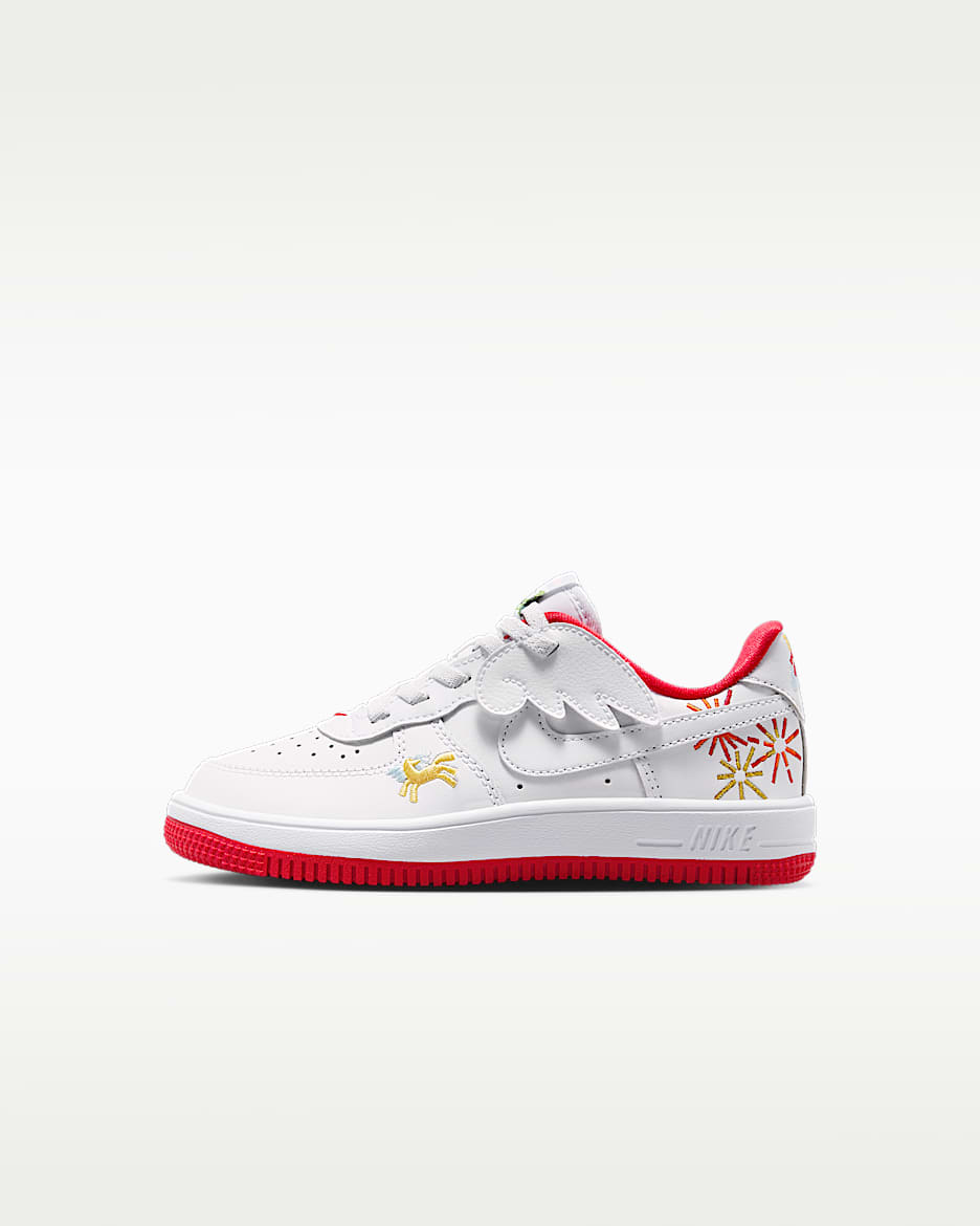 Nike Force 1 Low EasyOn 马年限定脱缰系列新年款幼童运动鞋 - 白色/白色/大学红/白色