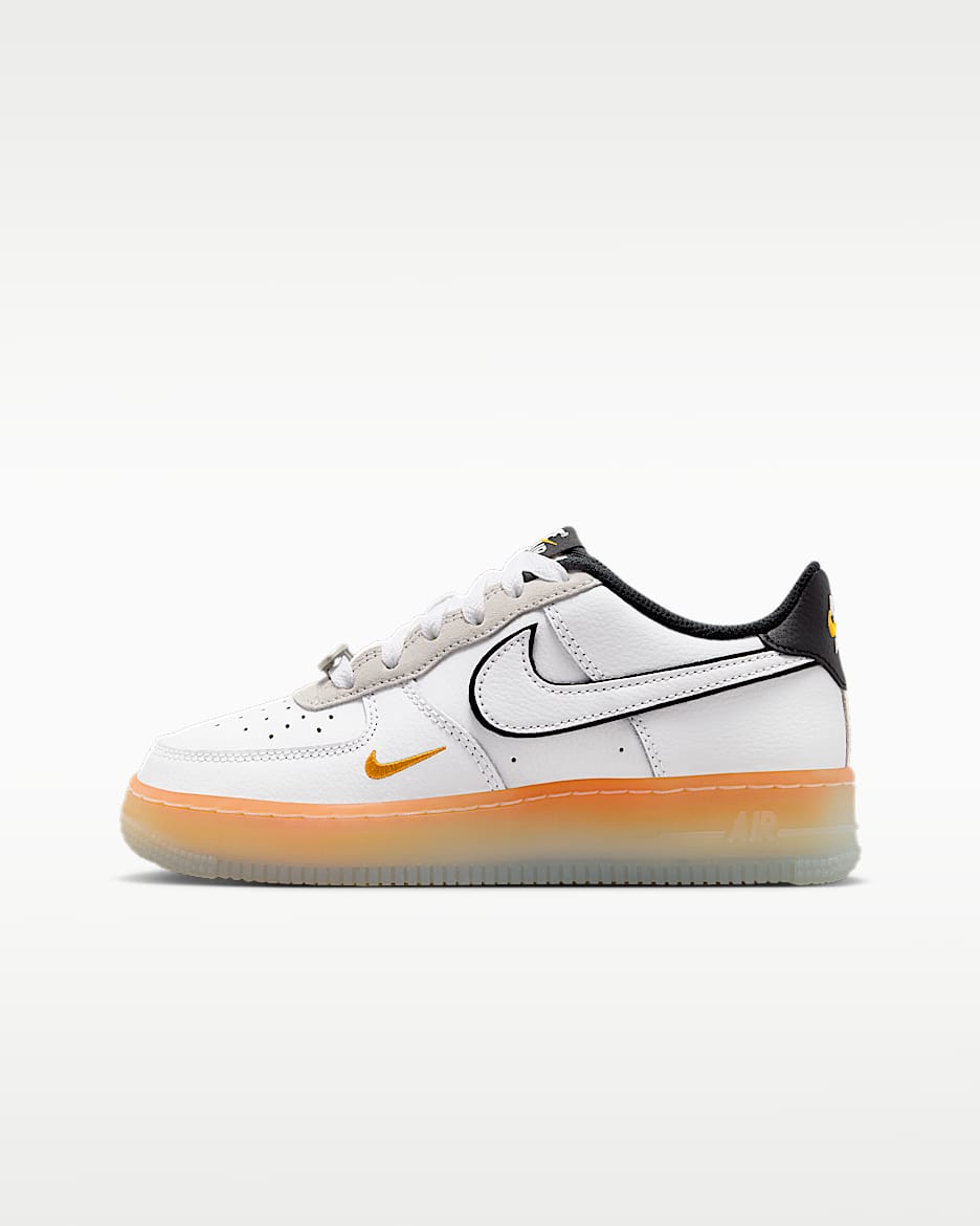 Nike Air Force 1 大童空军一号运动鞋 - 白色/黑/橘皮黄/白色