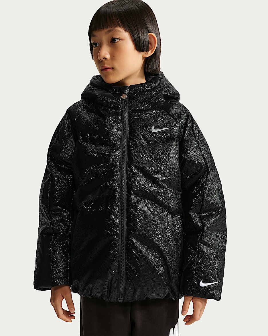 Nike Swoosh 幼童亮面羽绒夹克 - 黑