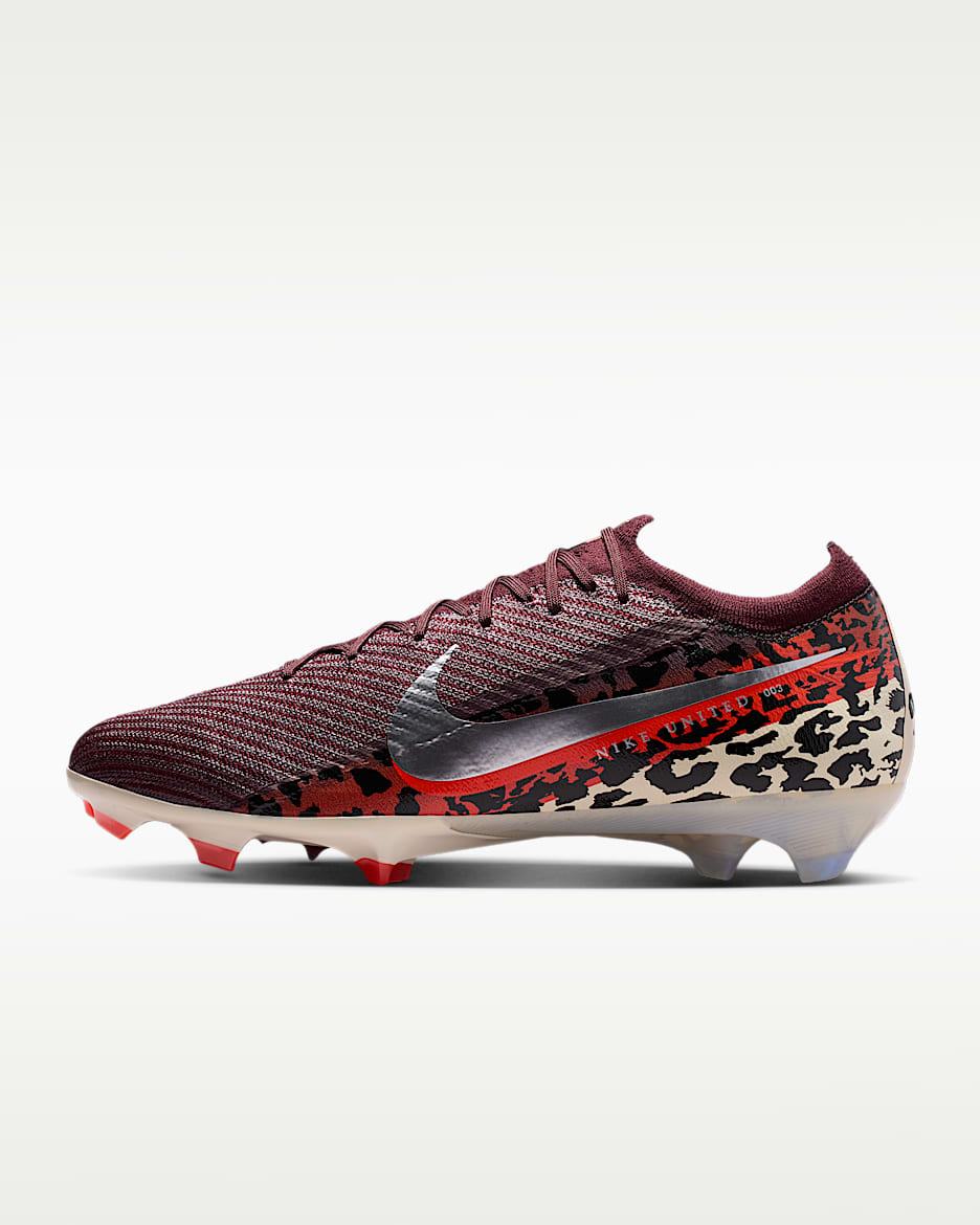 Nike United Mercurial Vapor 16 Elite 耐克刺客系列男/女 FG 天然硬质草地低帮足球鞋 - 鲜亮勃艮第酒红/大学红/化石灰/金属银