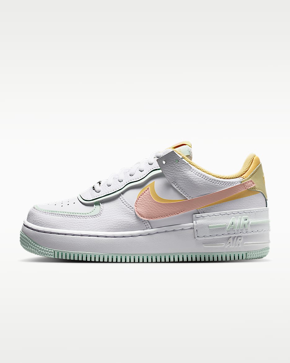 Nike Air Force 1 Shadow 女子空军一号运动鞋 - 白色/白色/微绿/橙粉