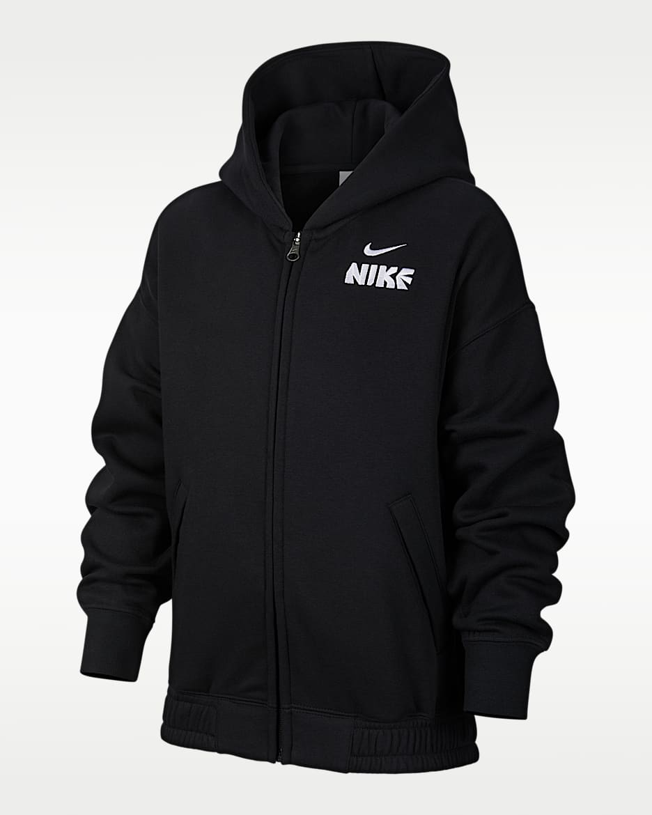 Nike 马年限定脱缰系列新年款大童（男孩）全长拉链开襟加绒连帽衫 - 黑/红色/白色