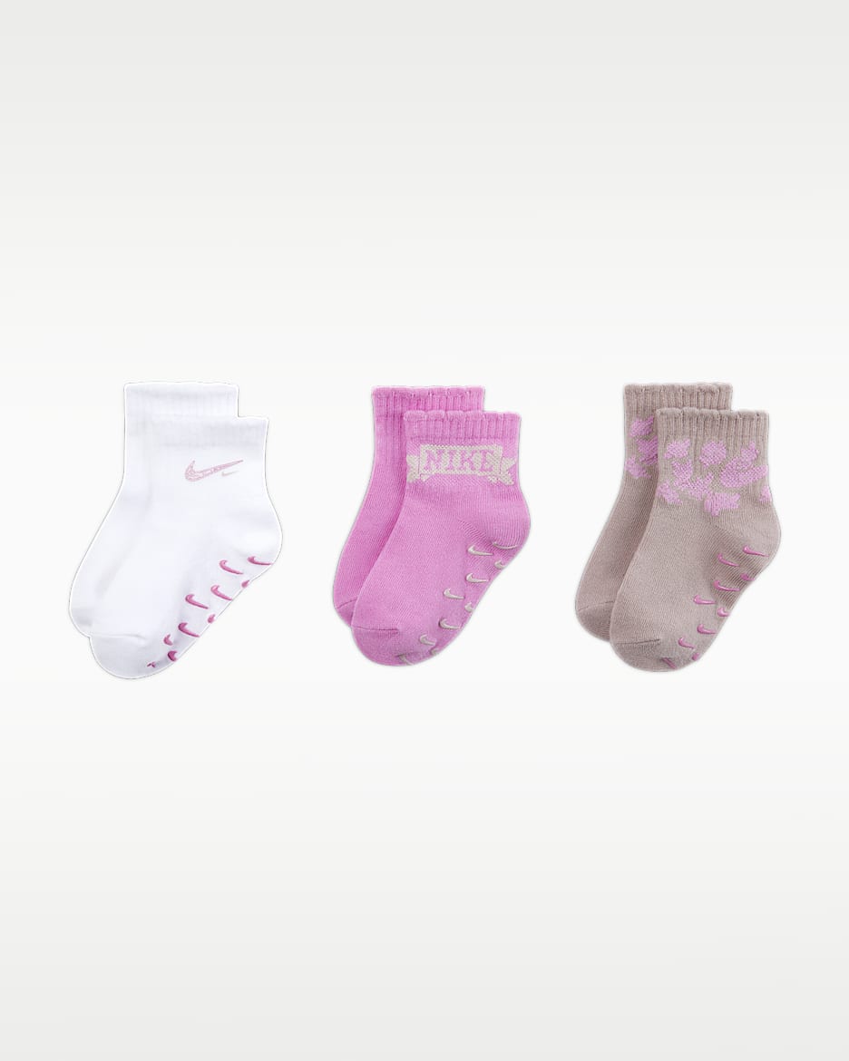 Nike 婴童运动短袜（3 双） - 浅品红/白色/棕色