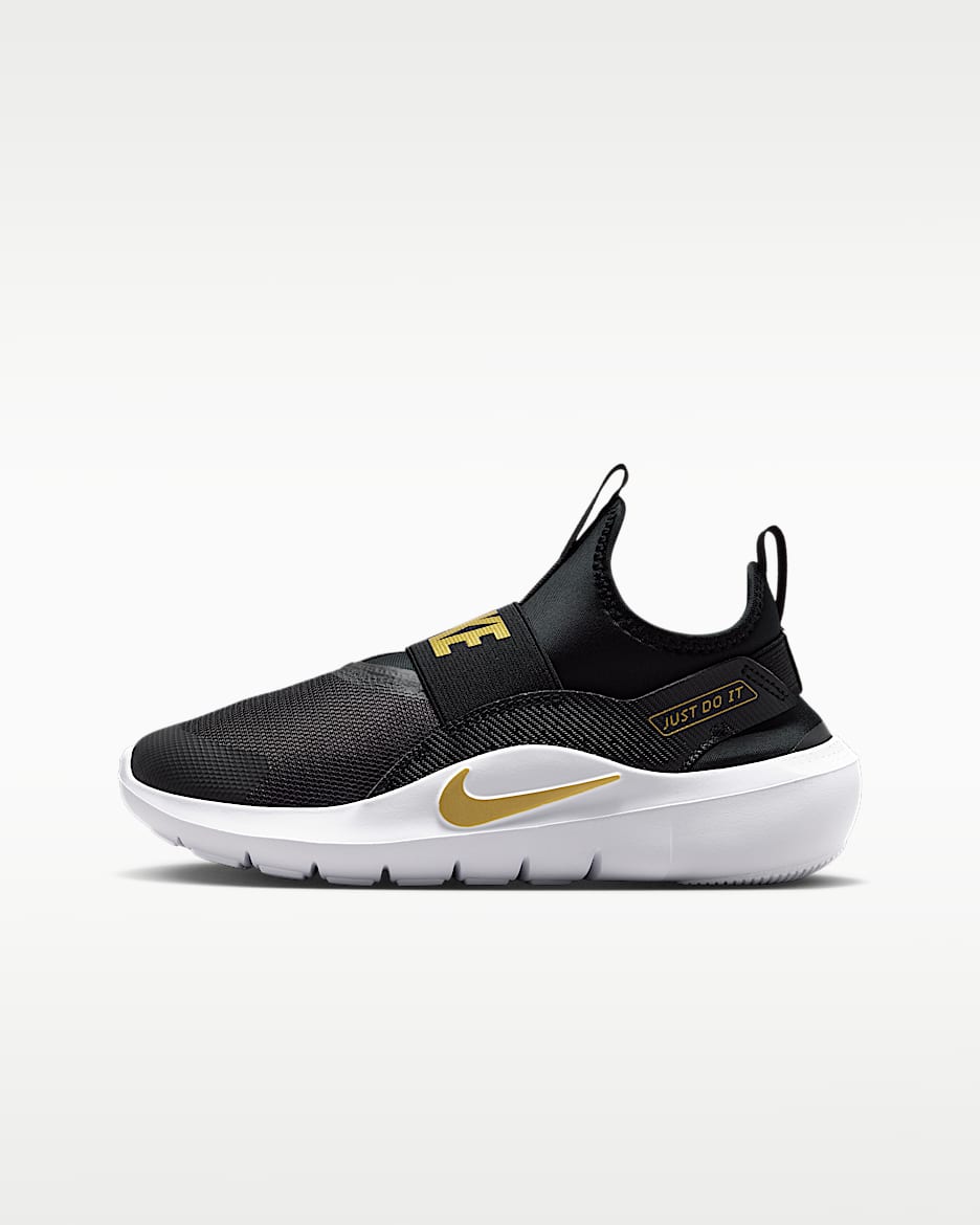 Nike Flex Runner 4 大童一脚蹬跑步鞋 - 黑/白色/朦胧金