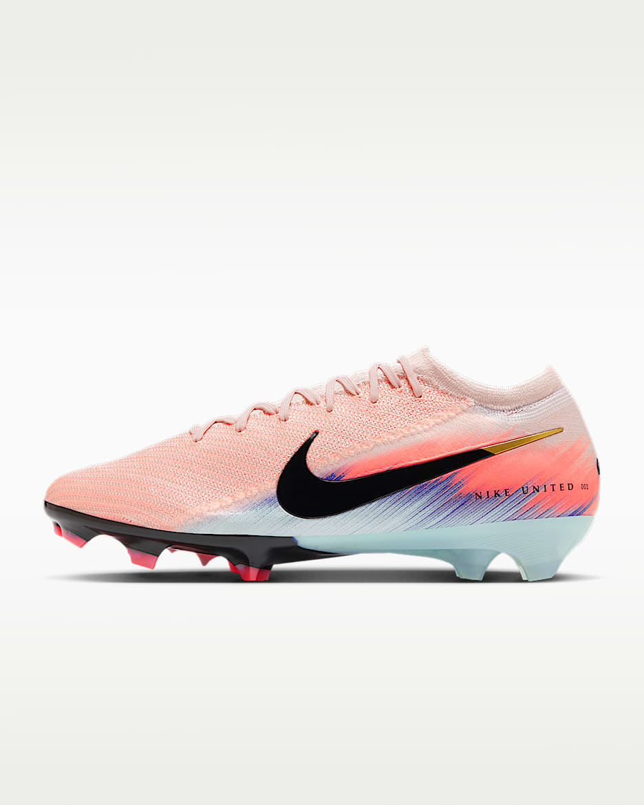 Nike United Mercurial Vapor 16 Elite 耐克刺客系列男/女 FG 天然硬质草地低帮足球鞋 - 砂岩灰粉/赛车蓝
