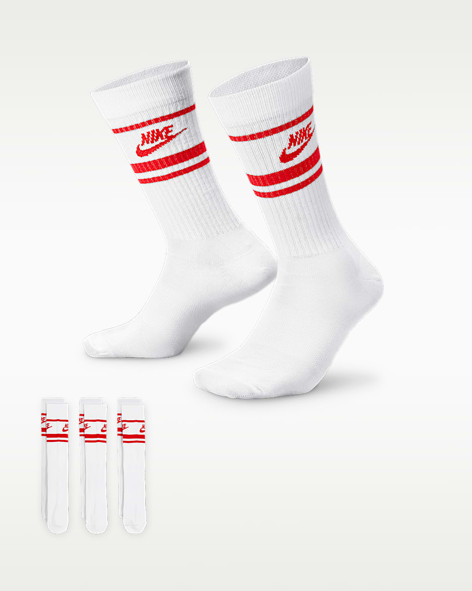Nike Sportswear Dri-FIT Everyday Essential 速干中筒运动袜（3 双） - 白色/大学红/大学红