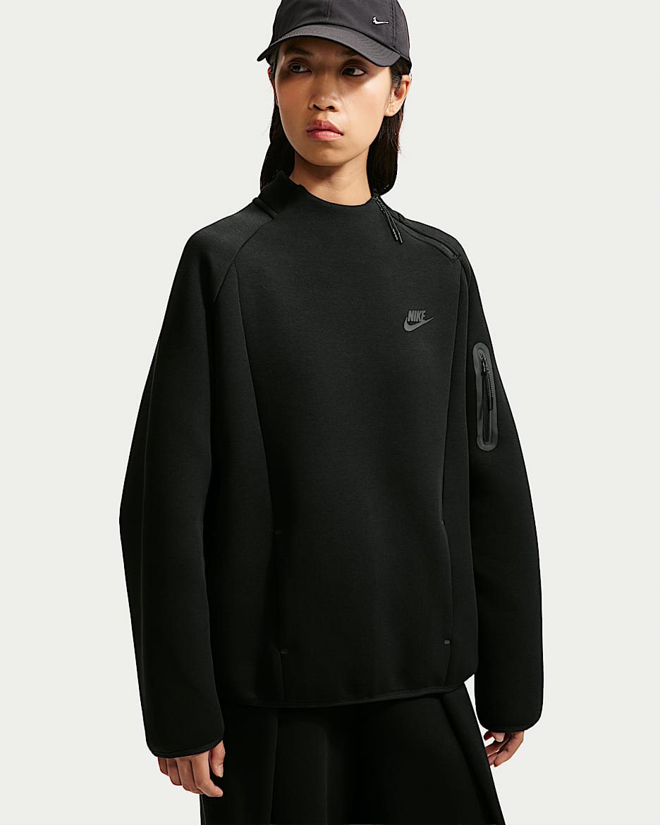 Nike Tech Fleece 女子宽松领口不对称拉链开襟运动衫 - 黑/黑