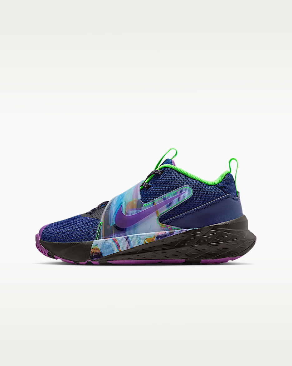 Nike Team Hustle D 12 「电玩闪码」系列大童篮球鞋 - 空间蓝/黑/冲击绿/明亮紫