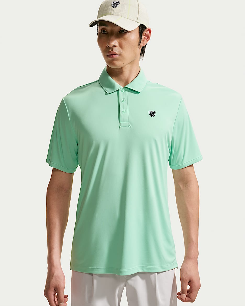 Nike Par Dri-FIT 男子防晒速干短袖高尔夫翻领T恤 - 北极绿/白色