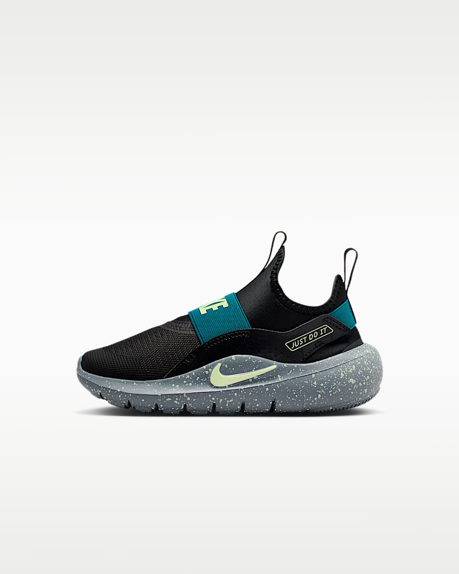 Nike Flex Runner 4 SE 幼童一脚蹬运动鞋 - 黑/亮杉木绿/冷灰/微黄绿