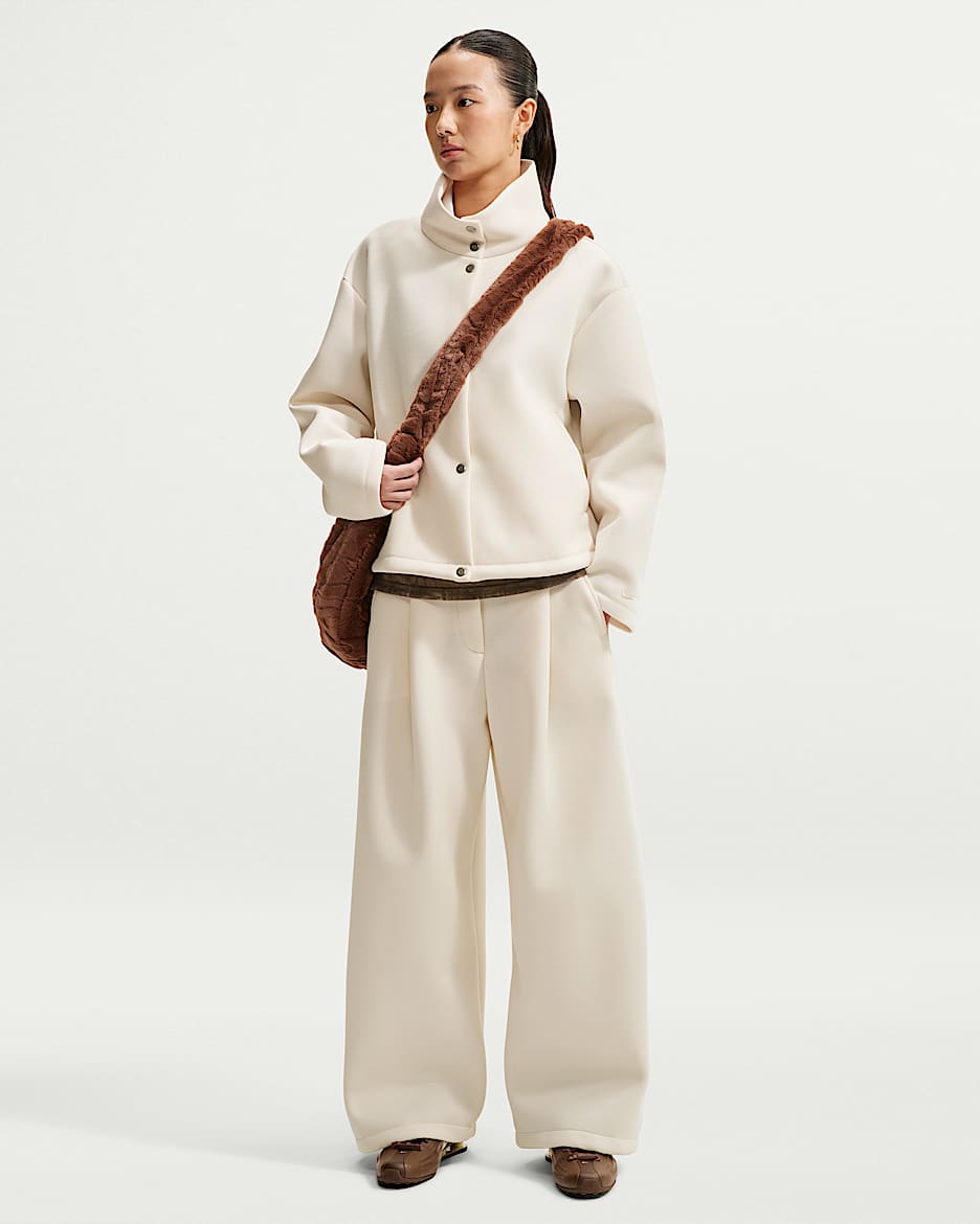 Nike Article Fleece 女子 Oversize 风中腰阔腿长裤 - 粉白/粉白