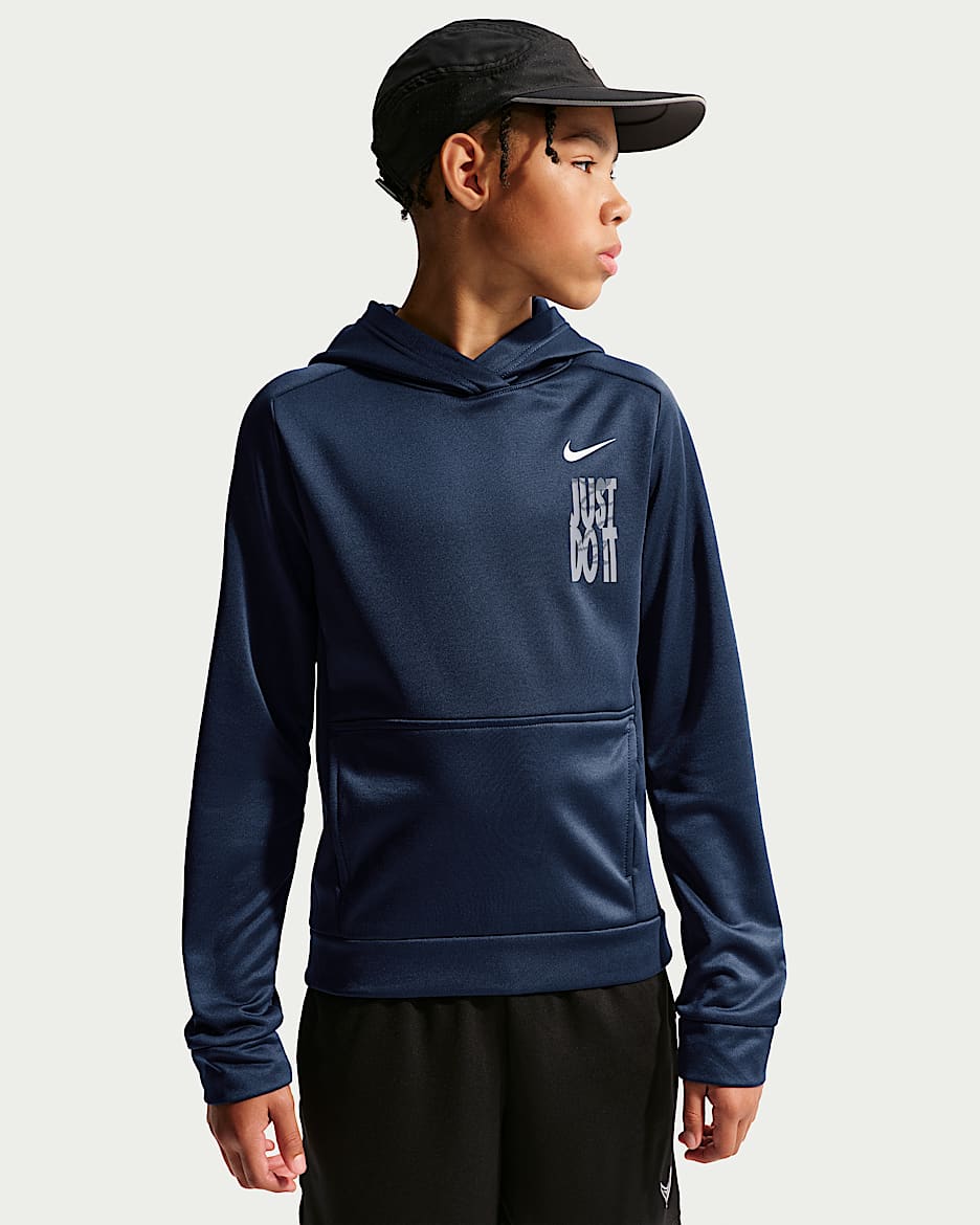 Nike Trophy Therma-FIT 大童(男孩)加绒套头连帽衫 - 深藏青