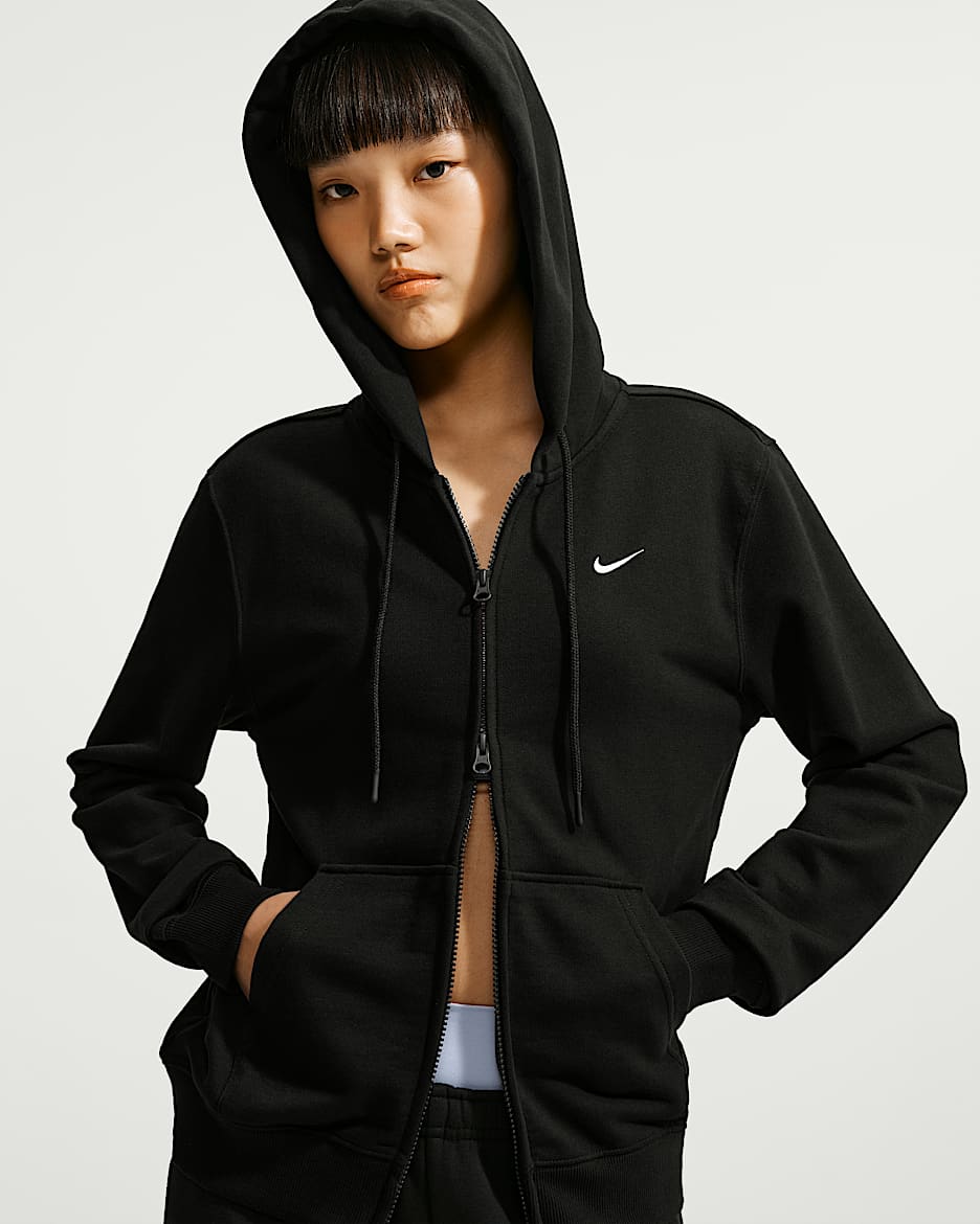 Nike Studio Fleece Lightweight "French Terry" 女子低克重法式毛圈全长拉链开襟连帽衫 - Total Black/帆白