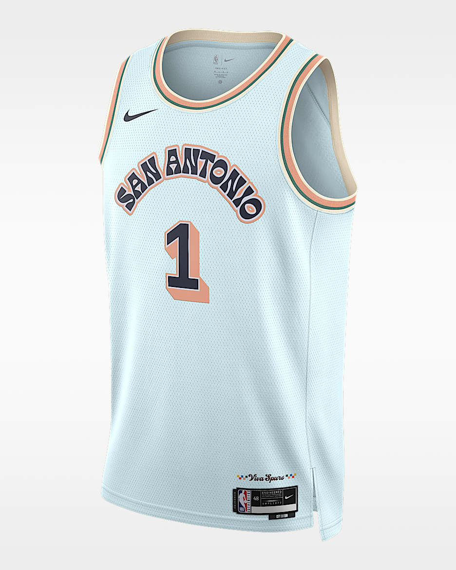 2024/25 赛季圣安东尼奥马刺队维克托·文班亚马 (Victor Wembanyama) City Edition Nike Dri-FIT NBA Swingman Jersey 男子速干球衣 - 冰川蓝
