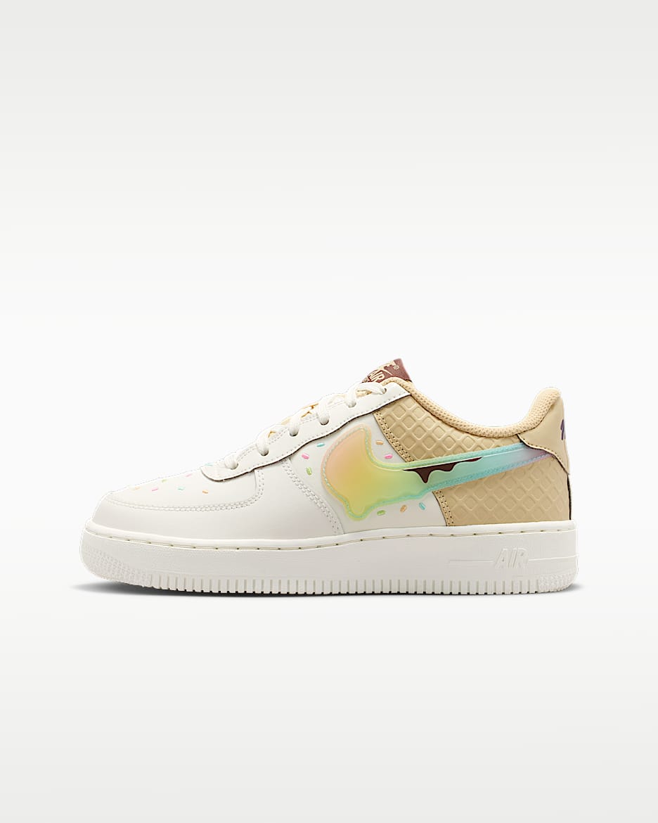 Nike Air Force 1 大童空军一号运动鞋 - 帆白/芝麻棕/亮眼柠檬黄/多色