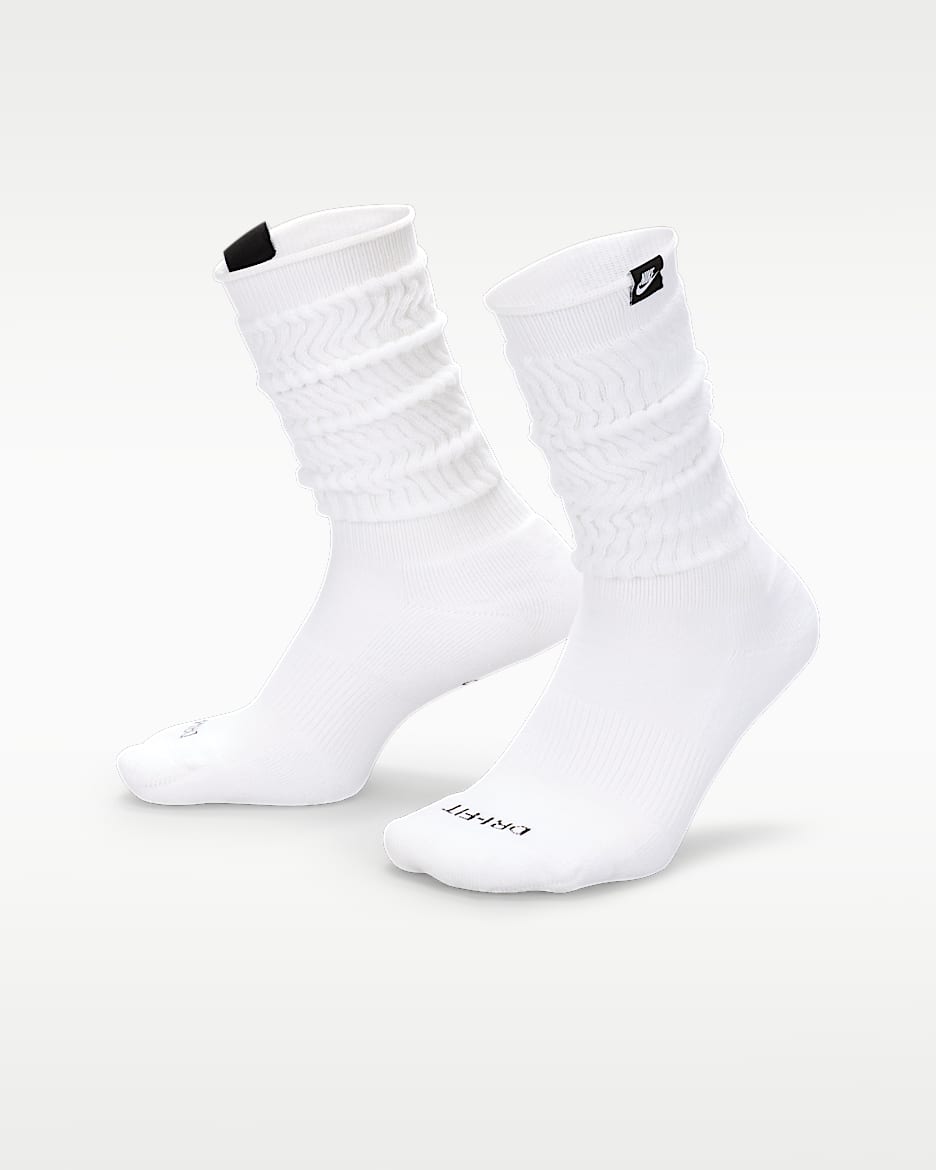 Nike Everyday Plus 舒适速干中筒堆堆运动袜（1 双） - 白色/黑