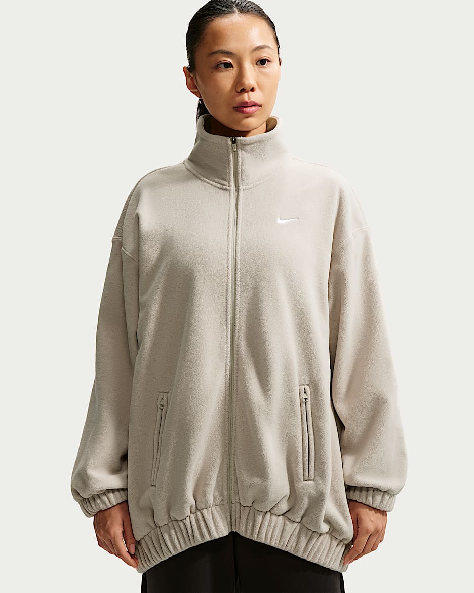 Nike One Therma-FIT 女子 Oversize 风摇粒绒全长拉链开襟夹克 - 奶白 II/白色