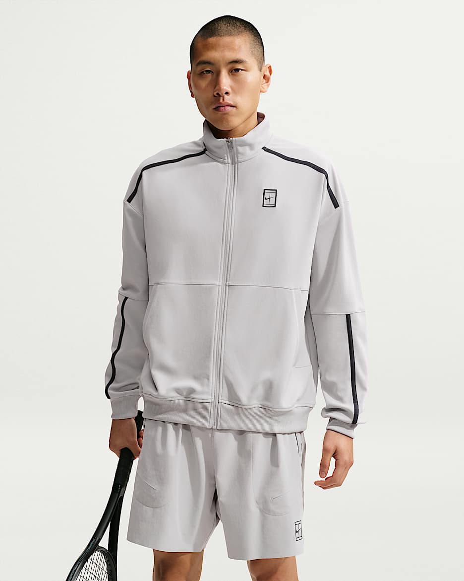 NikeCourt Heritage 男子薄绒网球夹克 - 银紫/铁架黑