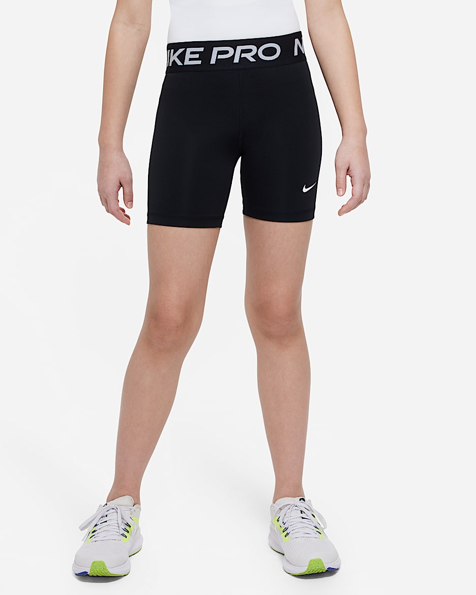 Nike Pro Dri-FIT 大童(女孩)速干训练短裤 - 黑/白色