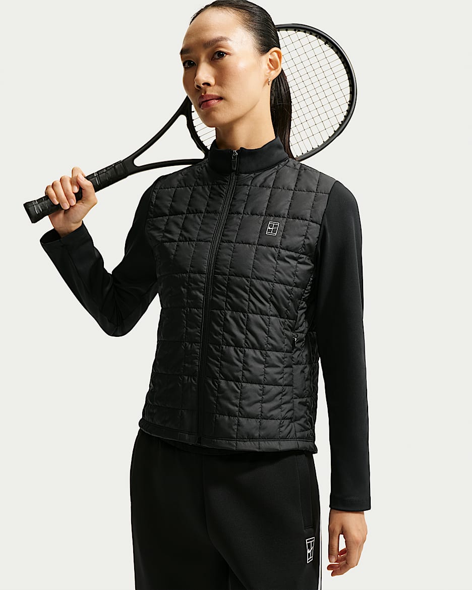 NikeCourt Advantage Therma-FIT 女子冬季款网球上衣 - 黑/白色