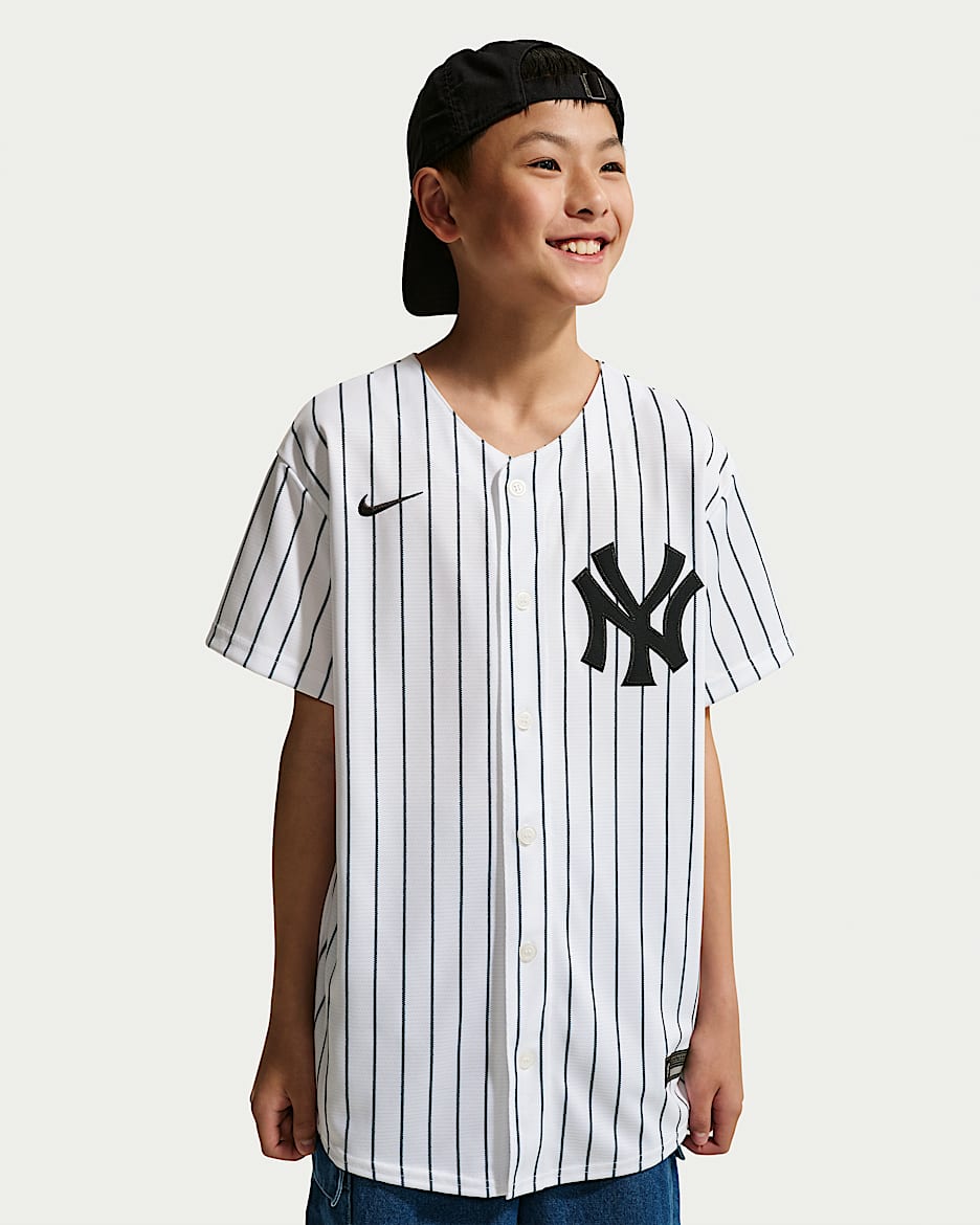 纽约洋基队主场 Nike MLB 大童(男孩)短袖棒球球衣 - 白色