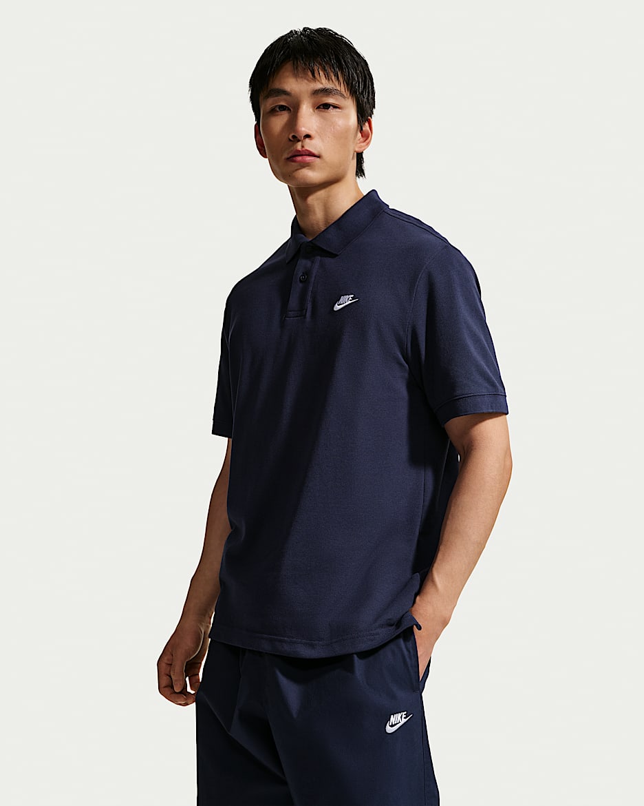 Nike Club 男子宽松版型短袖翻领T恤 - 黑曜石色/白色