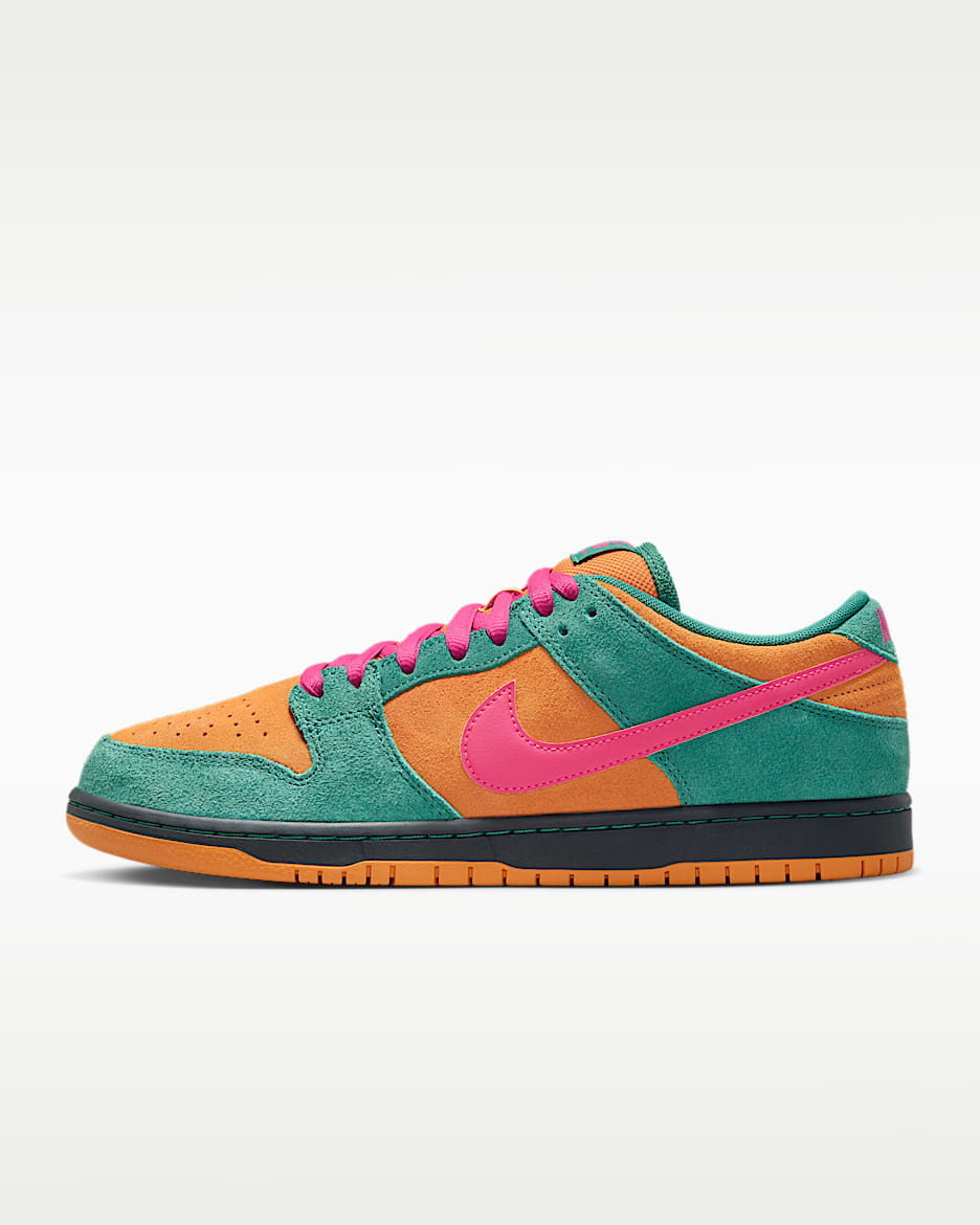 Nike SB Dunk Low Pro 男/女滑板鞋 - 噪音绿/浅咖喱黄/灰黑/西瓜红