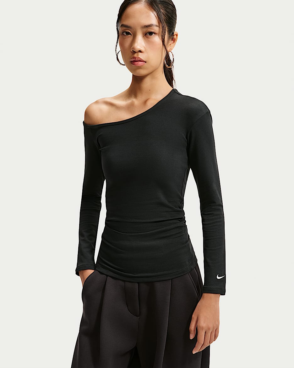 Nike Sportswear 女子紧身露肩长袖上衣 - 黑/帆白