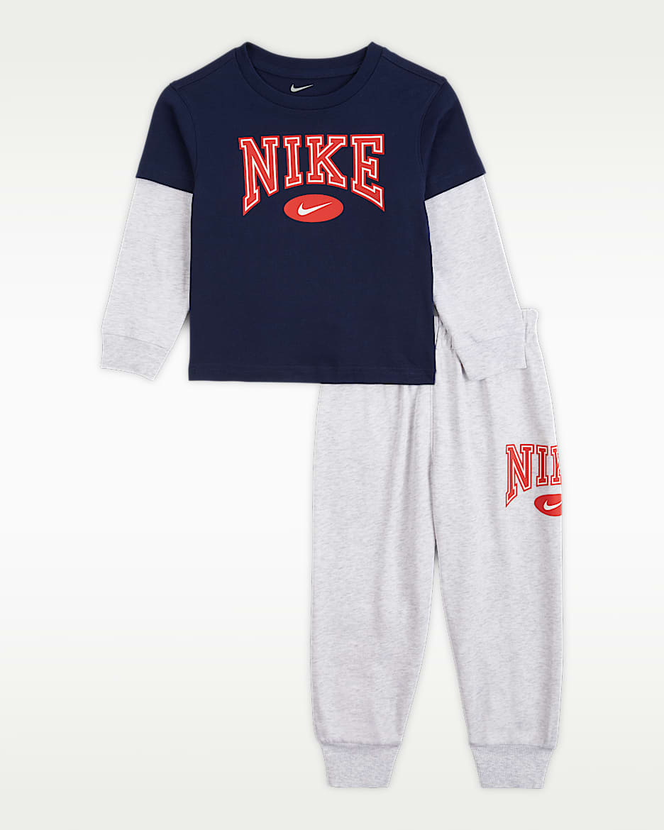 Nike Essentials 婴童长袖T恤和长裤套装 - 调色桦树色