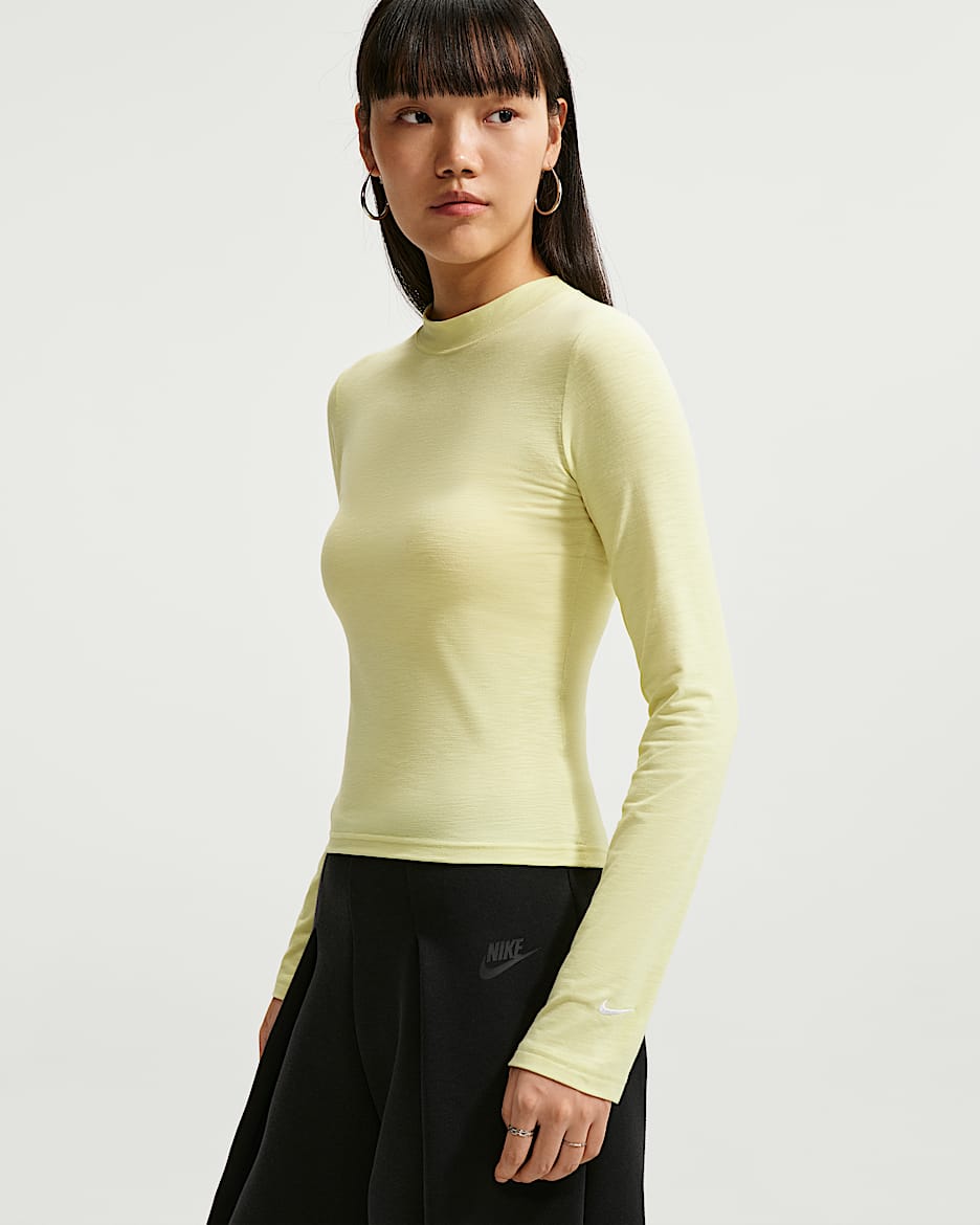 Nike Sportswear Chill Knit 女子紧身长袖上衣 - 黄绿/白色