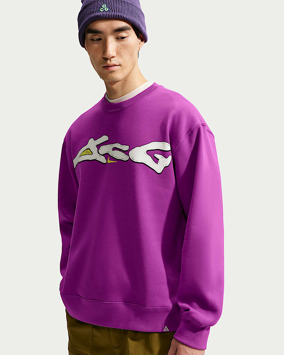 ACG Tuff Fleece Therma-FIT 男子拒水加绒圆领运动衫 - 浆果红/山峰白