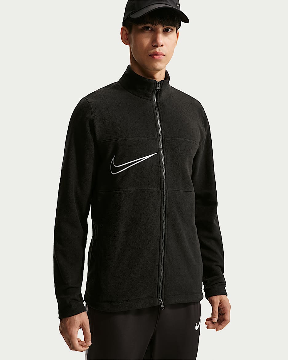 Nike Premier Therma-FIT 男子摇粒绒全长拉链开襟足球夹克 - 黑/白色