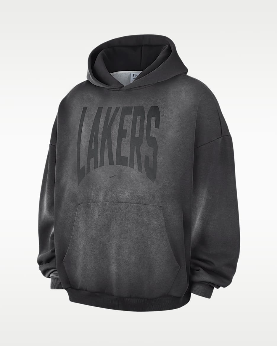 洛杉矶湖人队 Standard Issue Nike Therma-FIT NBA 队之魂系列男子加绒水洗篮球连帽衫 - 暗炭黑/白色