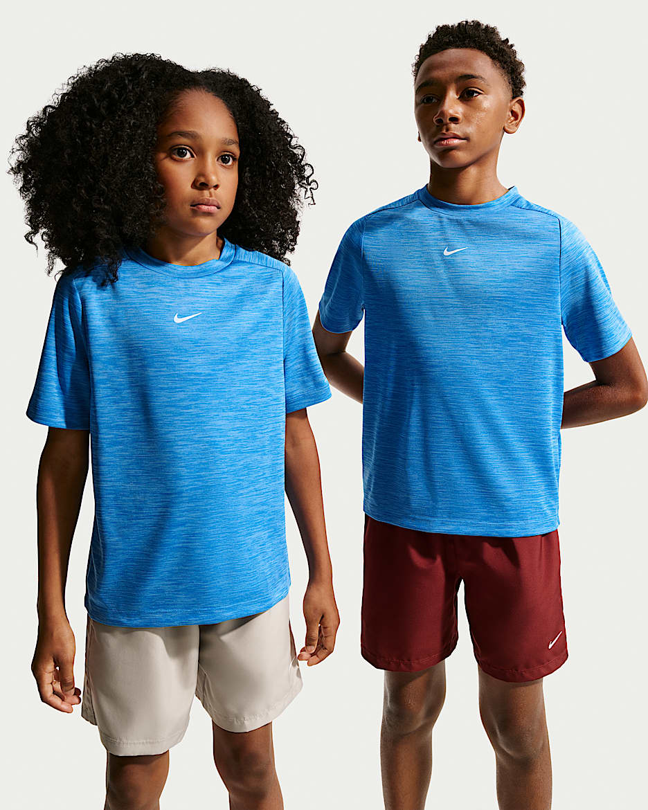 Nike Multi Dri-FIT 大童速干短袖上衣 - 浅清透蓝/足球蓝/白色
