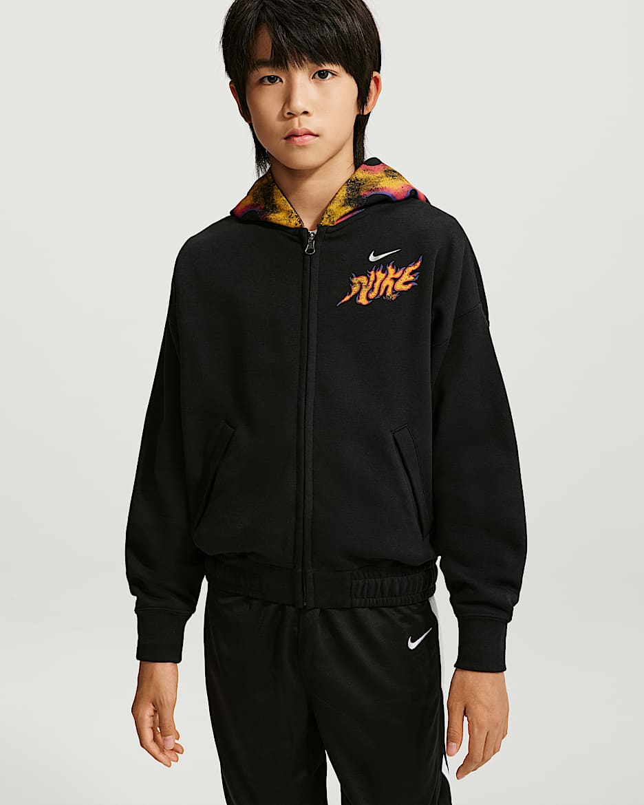 Nike 大童（男孩）全长拉链开襟加绒篮球连帽衫 - 黑