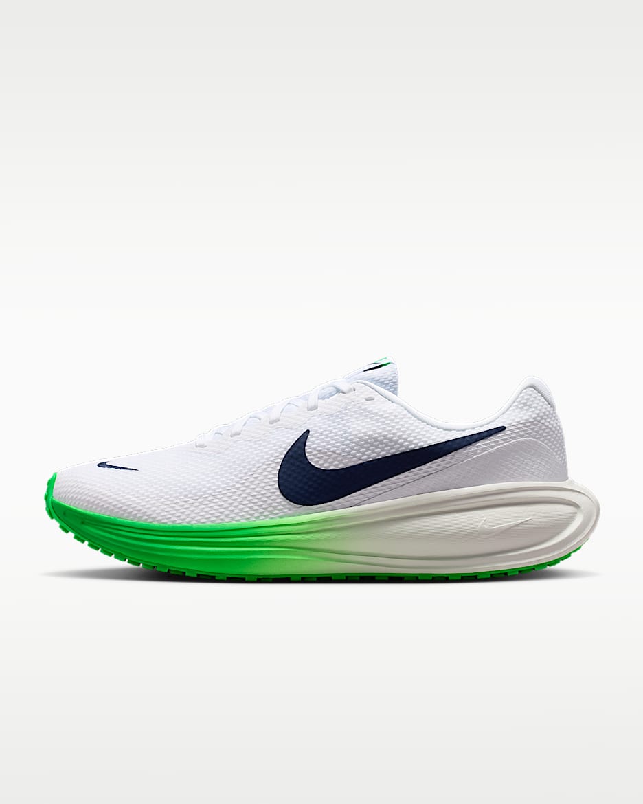 Nike Revolution 8 男子公路跑步鞋 - 白色/闪亮绿/山峰白/深藏青
