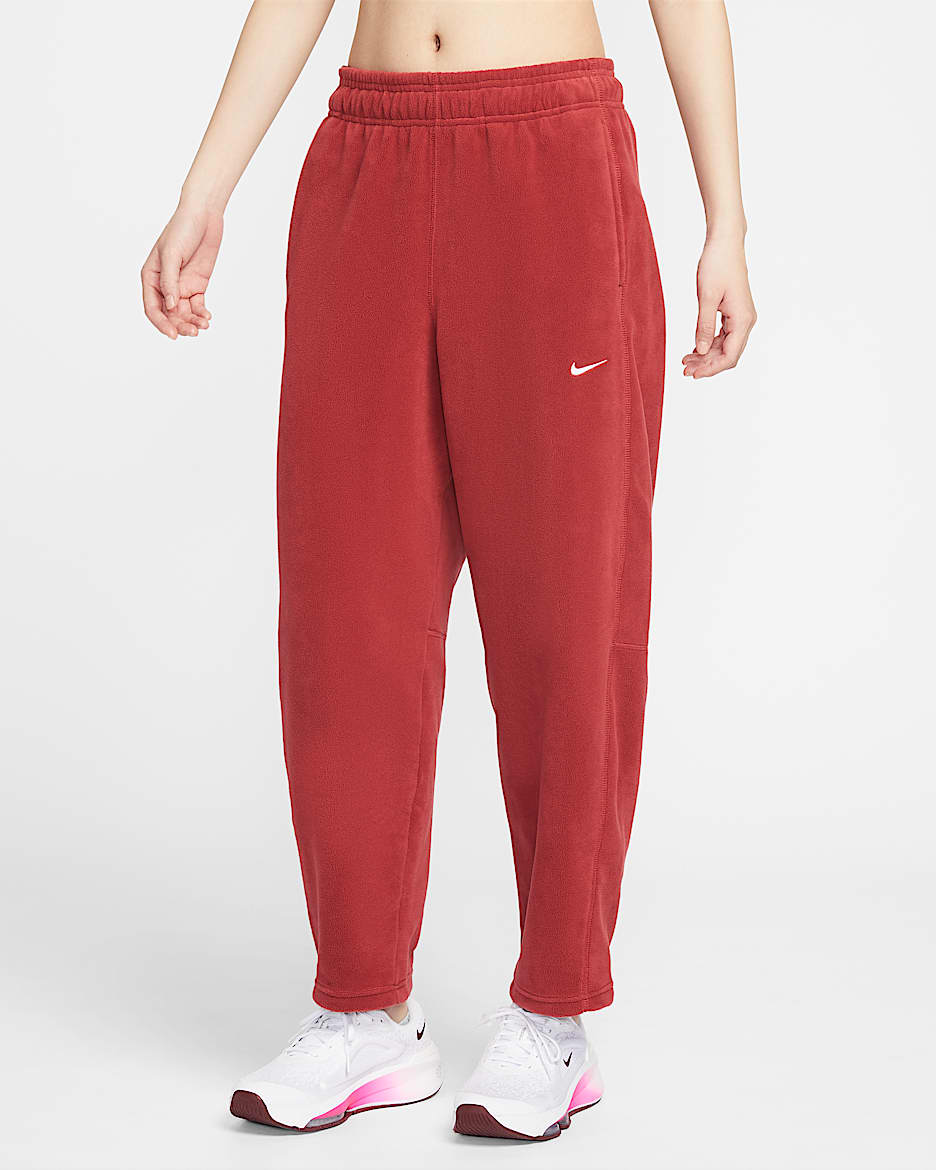 Nike One 马年限定脱缰系列 Therma-FIT 新年款女子中腰摇粒绒长裤 - 深队红/白色