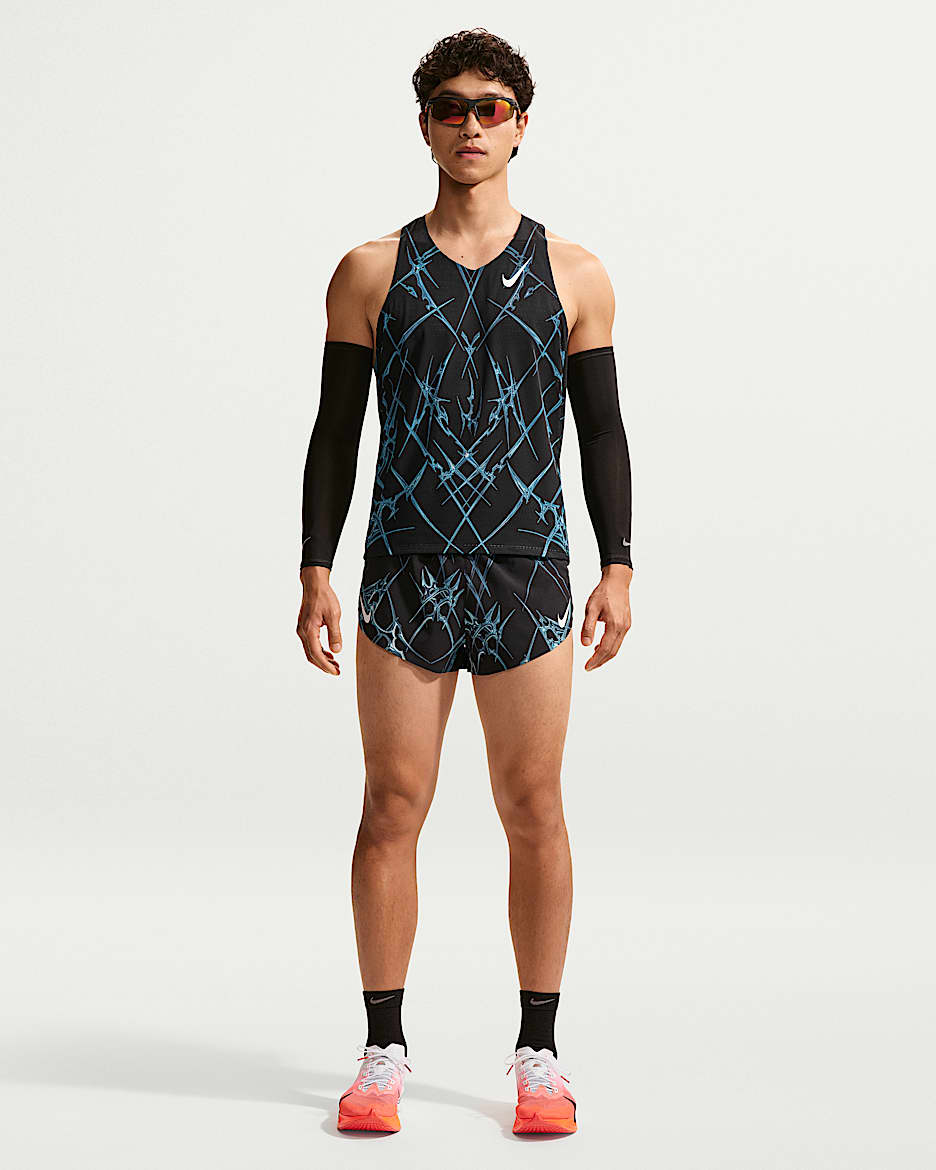 Nike AeroSwift Dri-FIT ADV 男子速干印花跑步短裤 - 黑/白色