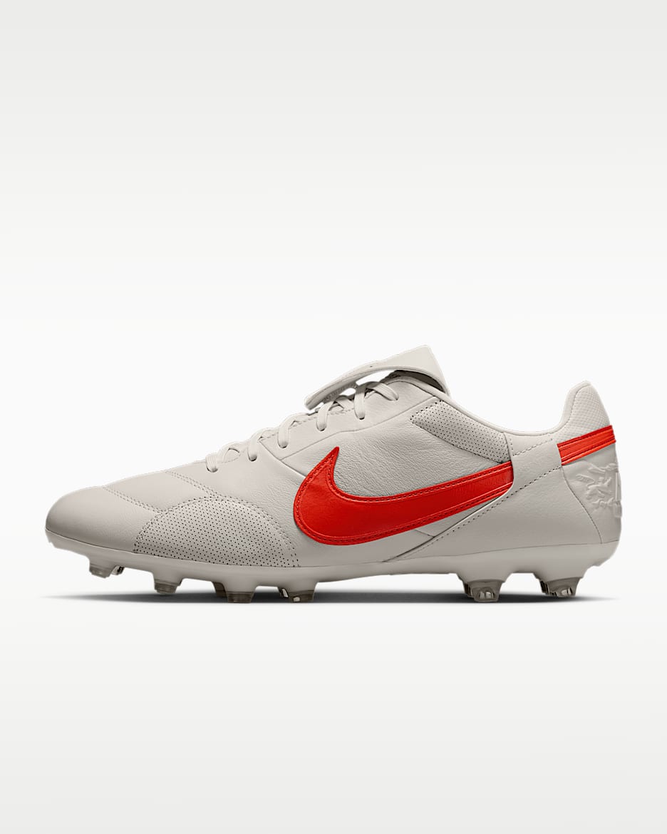 Nike Premier 3 FG 天然硬质草地低帮足球鞋 - 幻影灰白/热情红