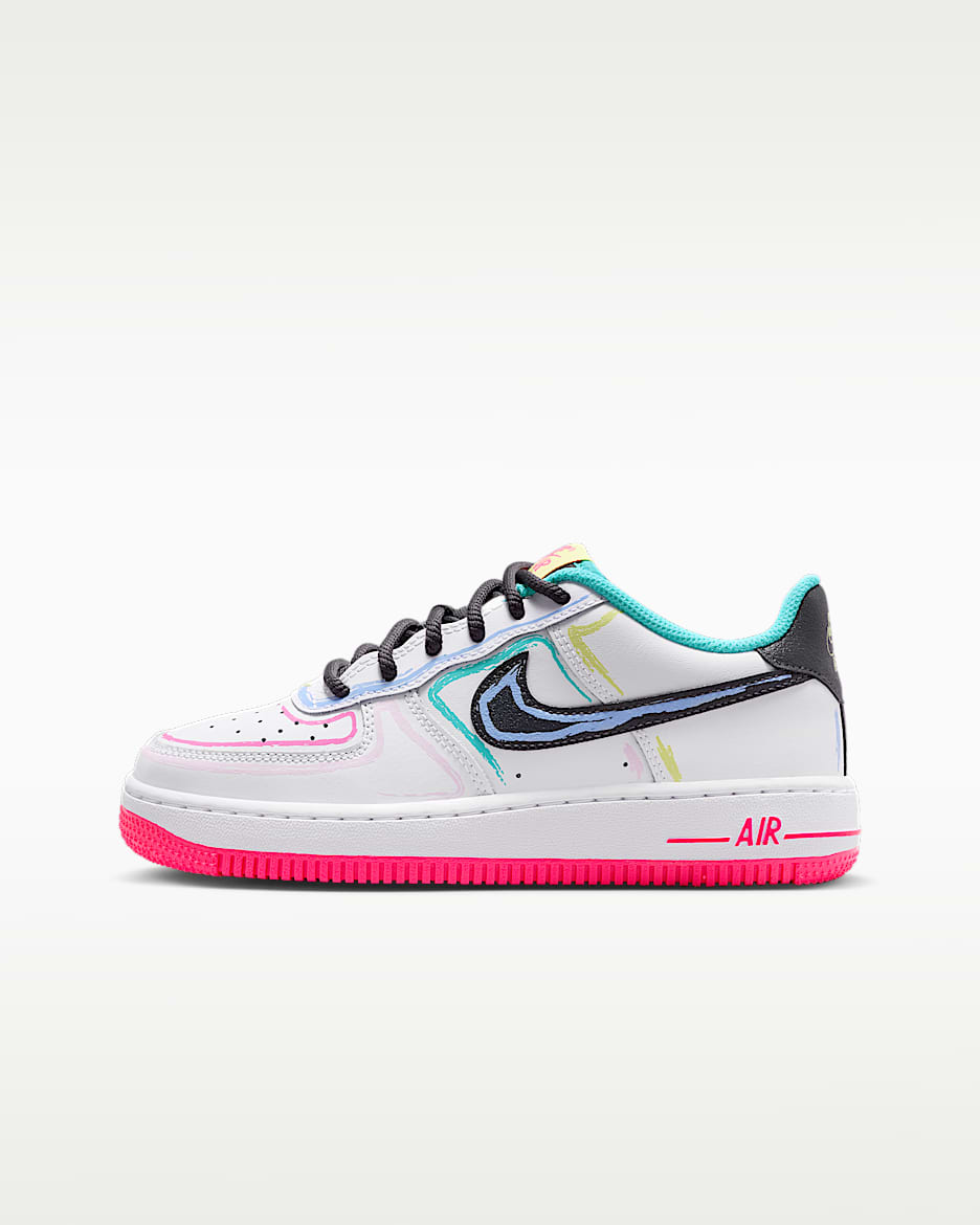 Nike Air Force 1 大童空军一号运动鞋 - 白色/透明粉/仙人掌绿/煤黑