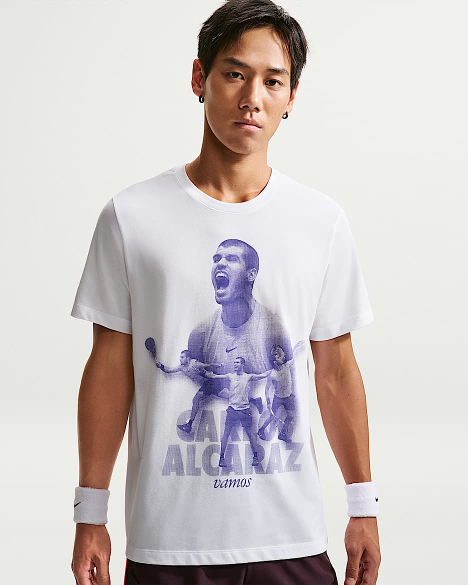Carlos Alcaraz NikeCourt Dri-FIT 卡洛斯·阿尔卡拉斯男子速干印花短袖网球T恤 - 白色