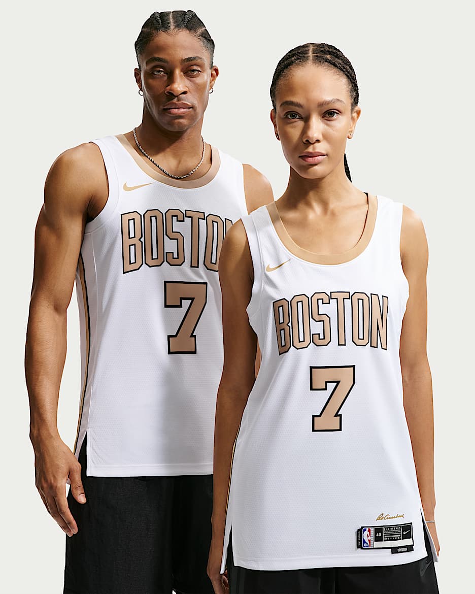 波士顿凯尔特人队 (Jaylen Brown) City Edition Nike NBA Swingman Jersey 男子球衣 - 白色