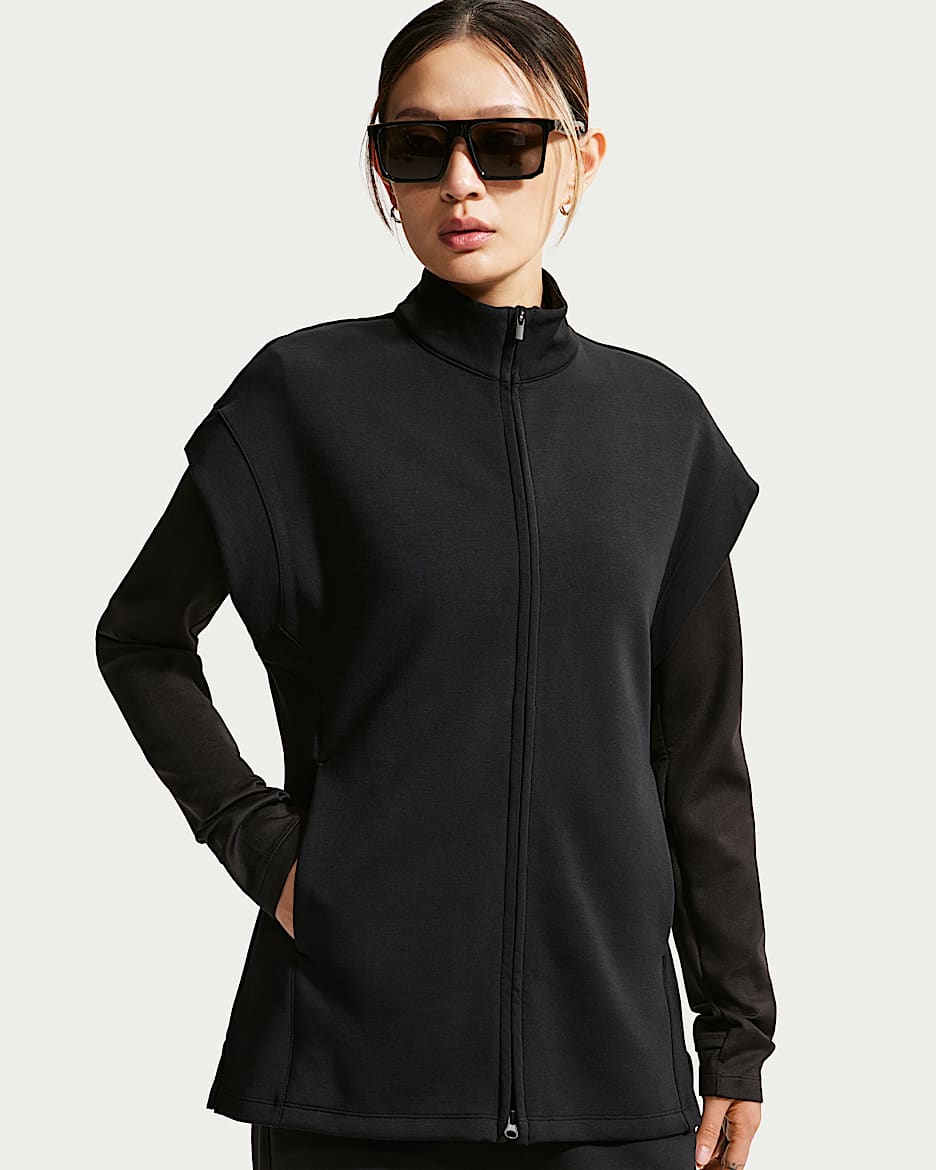 Nike 24.7 ImpossiblySoft Dri-FIT 超感柔软女子速干全长拉链开襟加长上衣 - 黑/暗烟灰