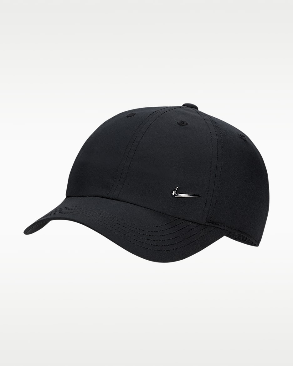Nike Dri-FIT Club 大童速干软顶金属耐克勾运动帽 - 黑/金属银