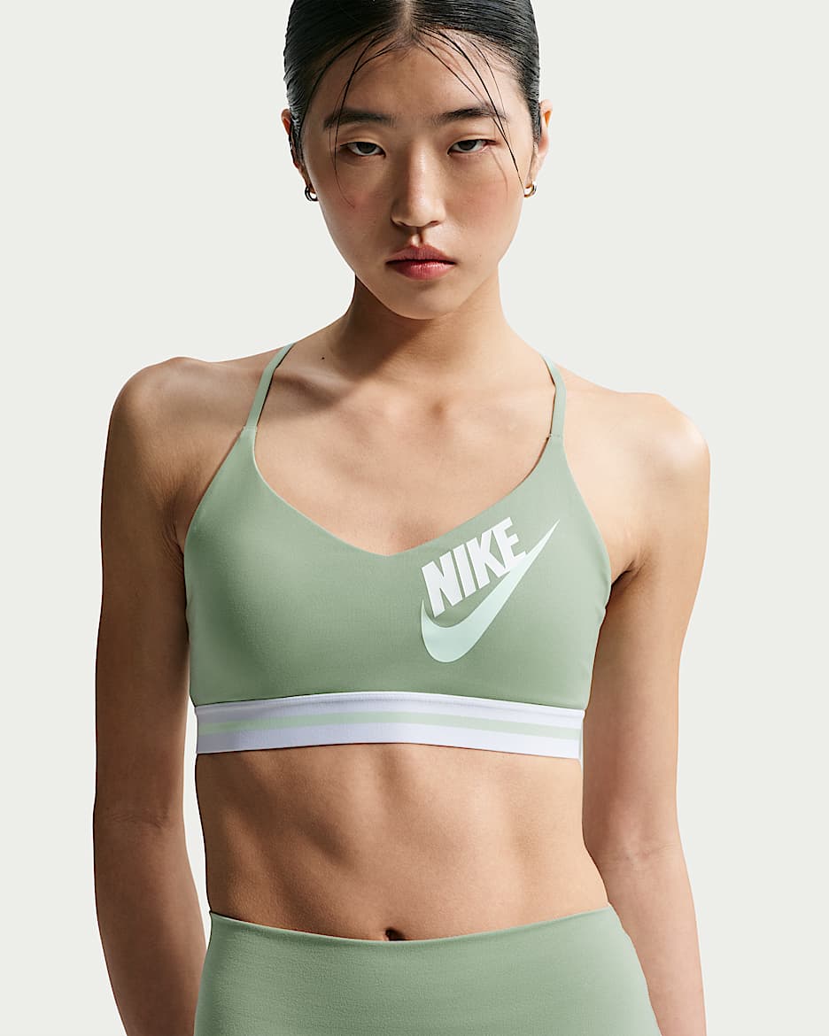 Nike Indy 女子速干低强度支撑衬垫运动内衣 - 温和灰绿/白色/微绿/微绿
