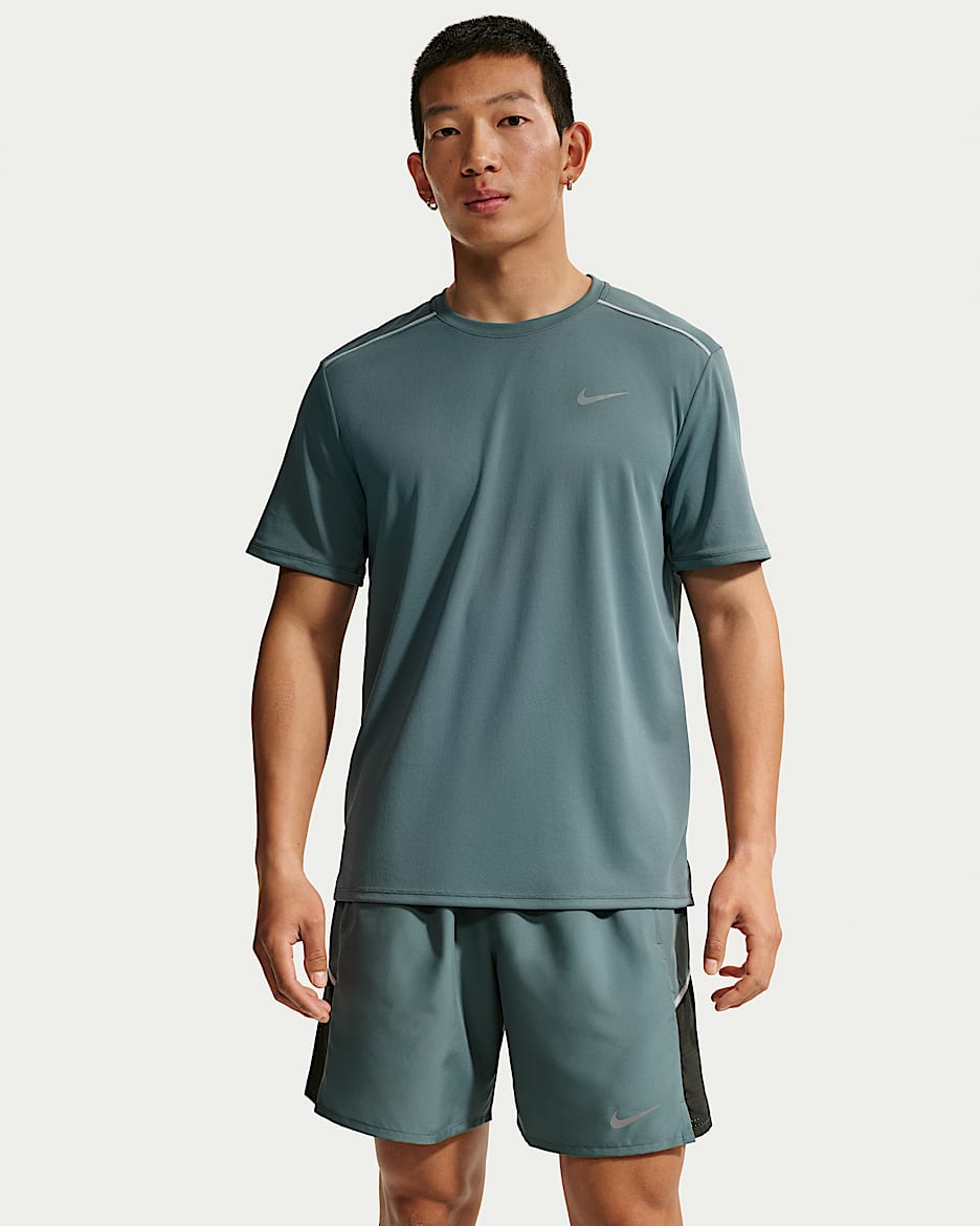 Nike Miler Dri-FIT 男子防晒速干短袖跑步上衣 - 矿物岩板蓝/黑云衫绿