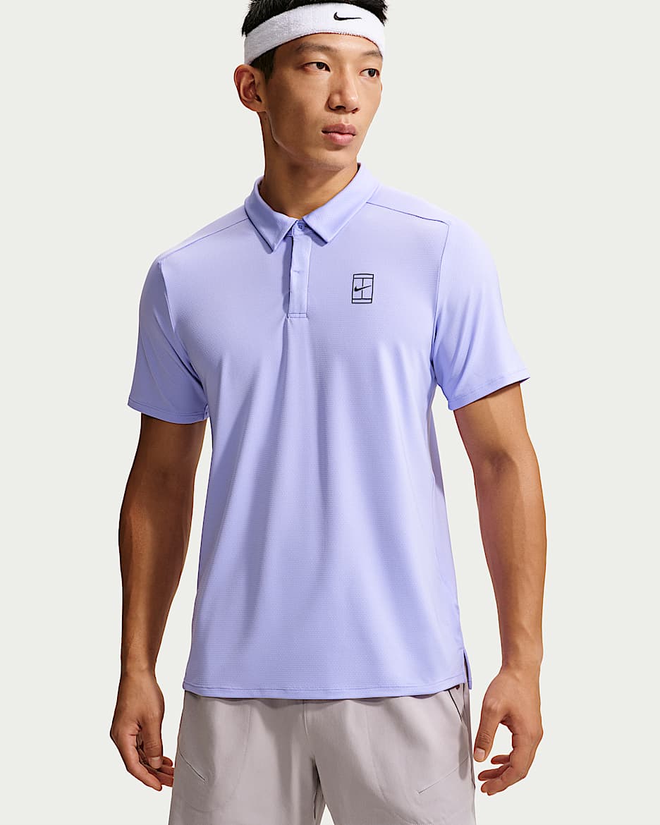 NikeCourt Advantage Dri-FIT 男子速干网球翻领短袖T恤 - 脉冲紫/铁架黑