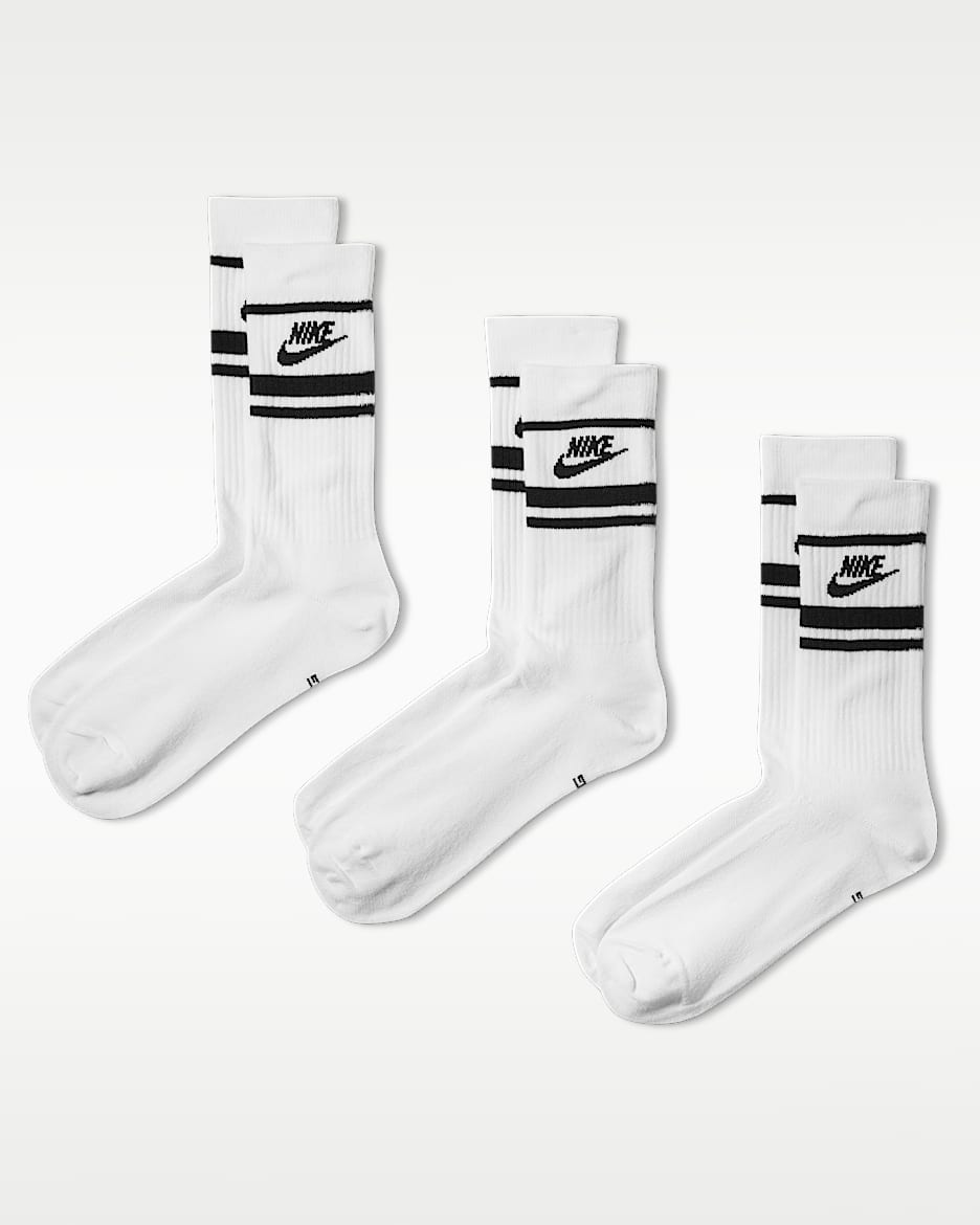 Nike Sportswear Dri-FIT Everyday Essential 速干中筒运动袜(3 双) - 白色/黑/黑